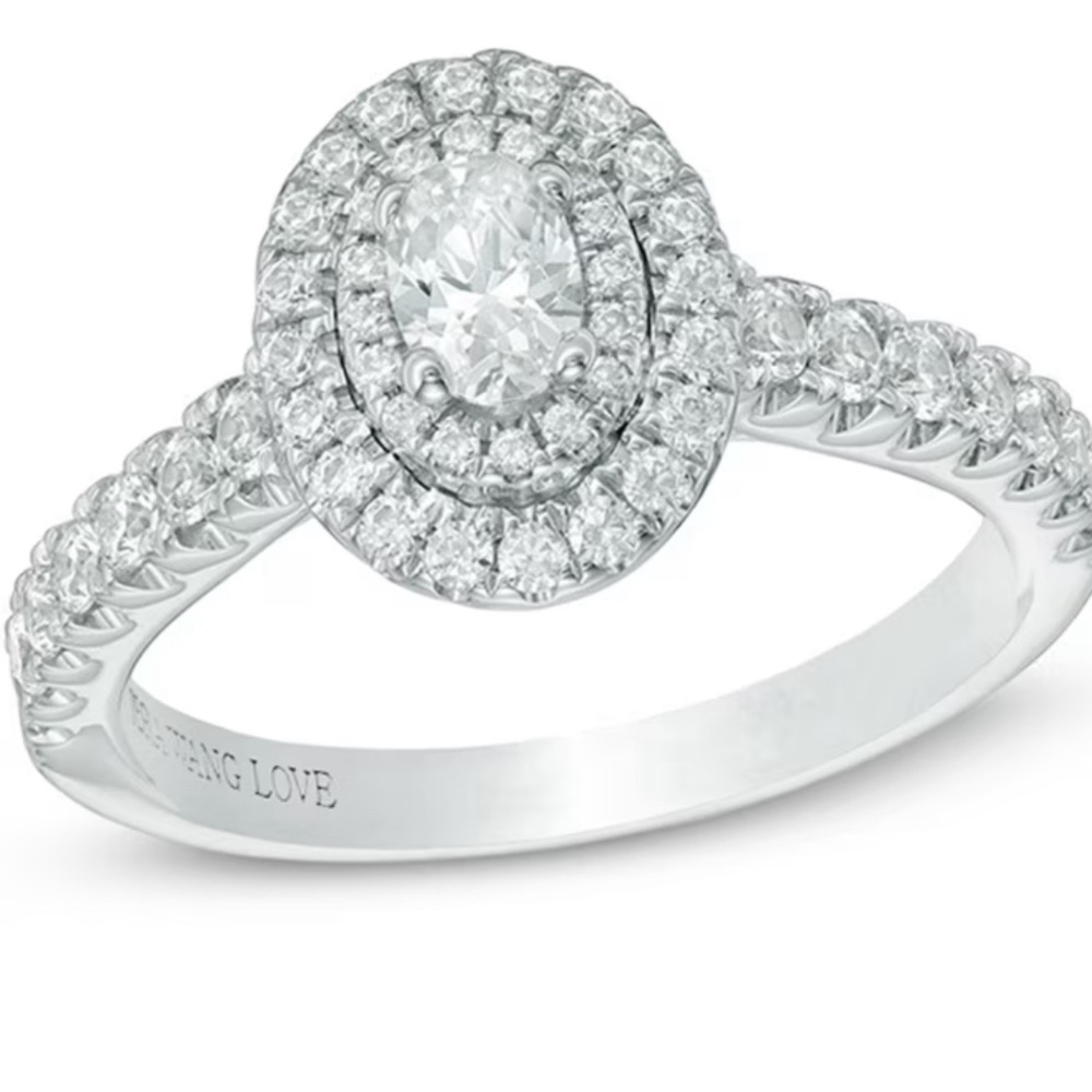 Vera Wang Love 0.75 ct Oval Diamond Double Halo Engagement Ring 14k Rtl $2,500